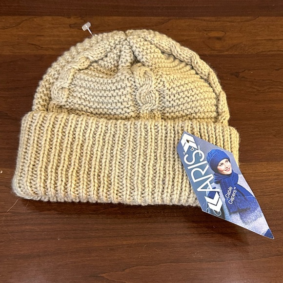 🌟HP🌟VTG 1980s NWT Aris Cable Capers Chunky Tan Acrylic Beanie OSFM - Picture 9 of 11